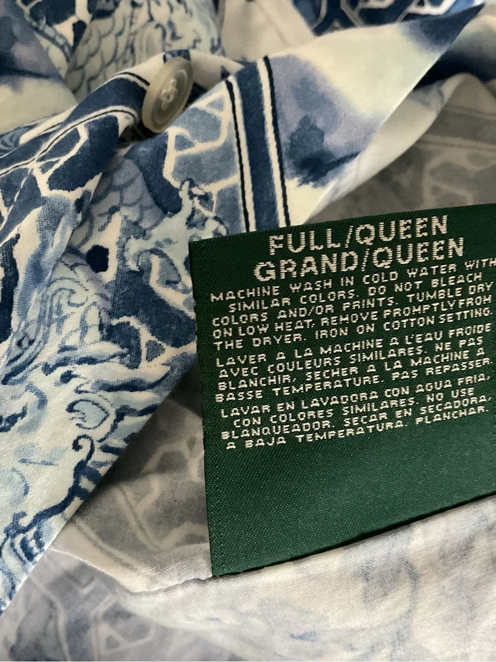 VTG Ralph Lauren Palm Harbor Octagonal Blue QUEEN Duvet Cover-Cotton Sateen-USA